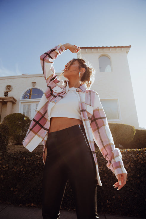 On The Verge Plaid Jacket// Pink *RESTOCKED*